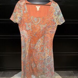 Sundance 100% Silk Dress Women's size 10‎ Orange Paisley Print Square Neck